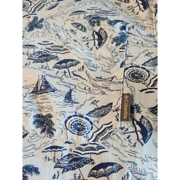 Columbia Men's Hawaiian Sailboat Beach Umbrella Short Sleeve Shirt Sz Small - Picture 4 of 8